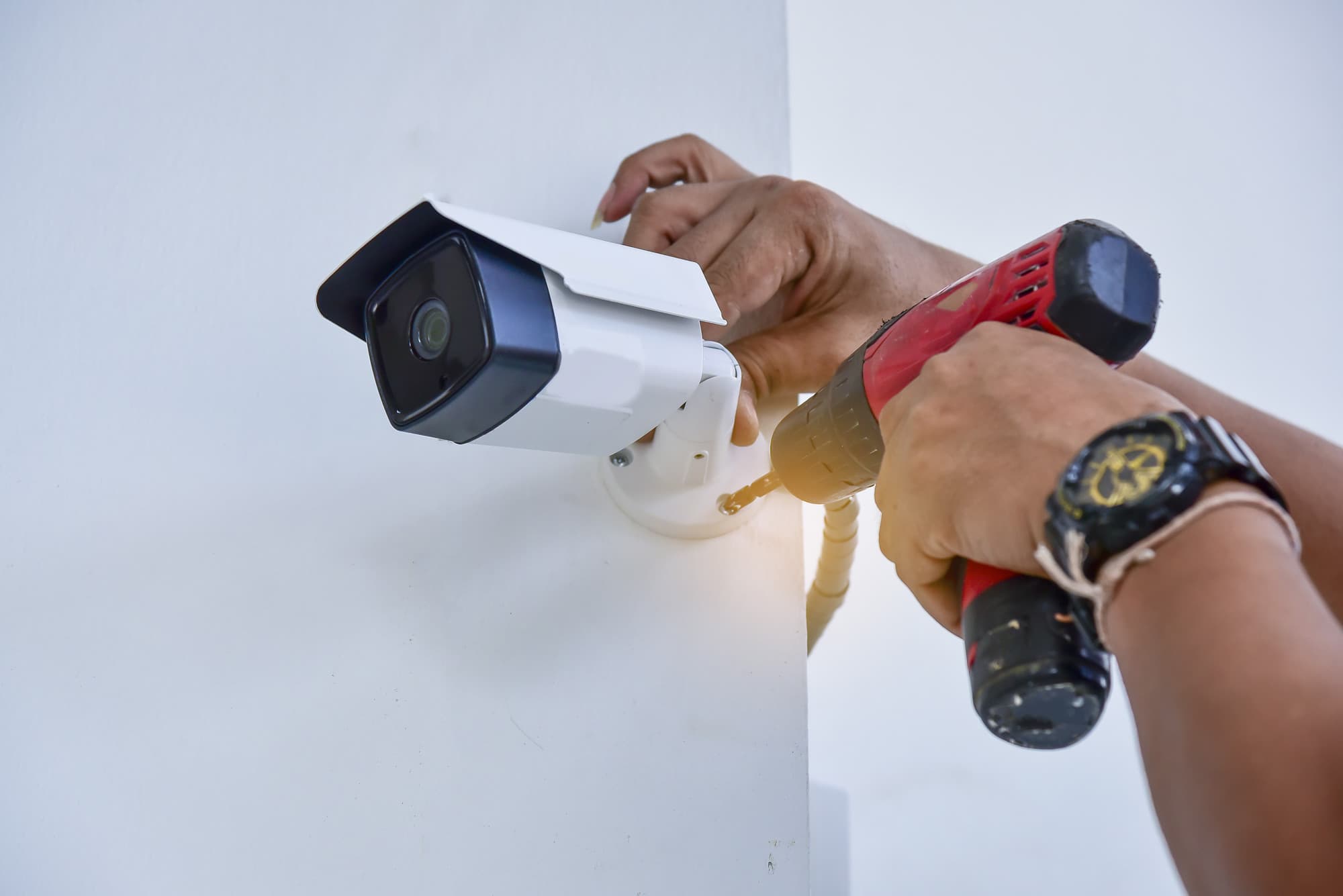 Technician Installing Cctv Camera Security